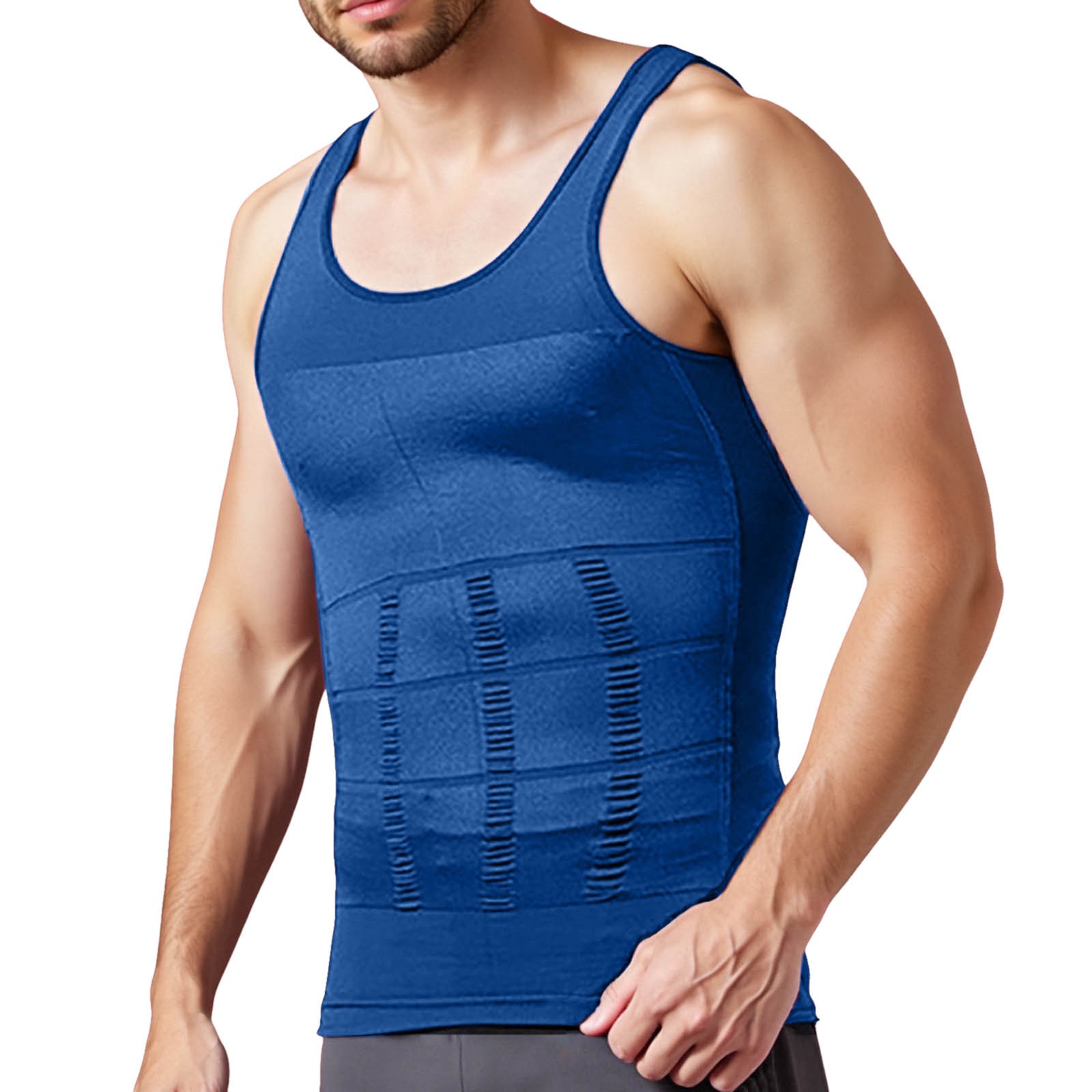 thumbnail image 2 of Camiseta de compresión para hombre, chaleco adelgazante: cuello redondo, nailon, corte ajustado, tallas S-XXXL, ideal para entrenar y para llevar con otras prendas informales., 2 of 4